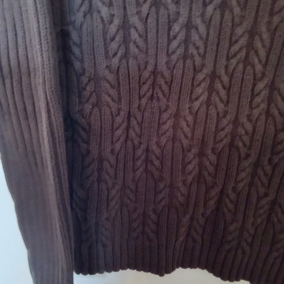 Chocolate Brown Zip Front Pullover Cableknit Sweater - Picture 7 of 13